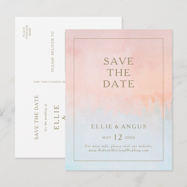 Strykarkort med akvarellmotiv för somarsolnedgång inbjudan vykort (Fram/baksida)