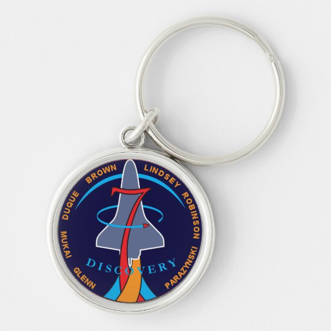STS-95 Rymdfärjan Discovery Uppdragslapp Logo Rund Silverfärgad Nyckelring (Framsidan)
