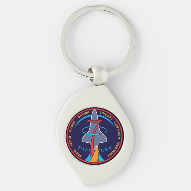 STS-95 Rymdfärjan Discovery Uppdragslapp Logo Swirl Silverfärgad Nyckelring (Framsidan)