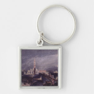 Sts Mark ställe, Venedig (månsken) som inristas Fyrkantig Silverfärgad Nyckelring
