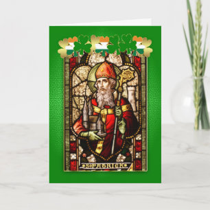 Sts Patrick fönster och bön F för dagmålat glass Kort