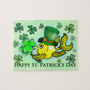 Sts Patrick grön trollguldfisk & shamrocks Pussel
