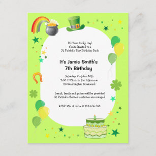 Sts Patrick inbjudan för party för födelsedagdräkt