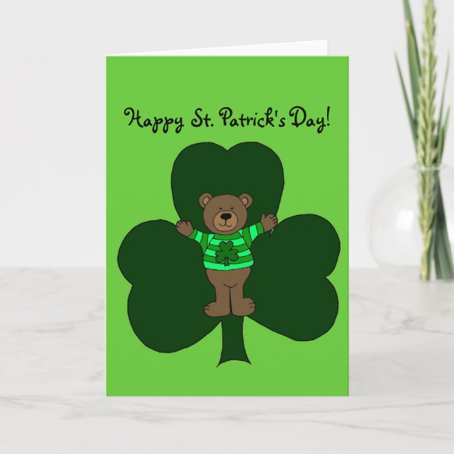 Sts Patrick kort för för dagbjörn och shamrock (Framsida)
