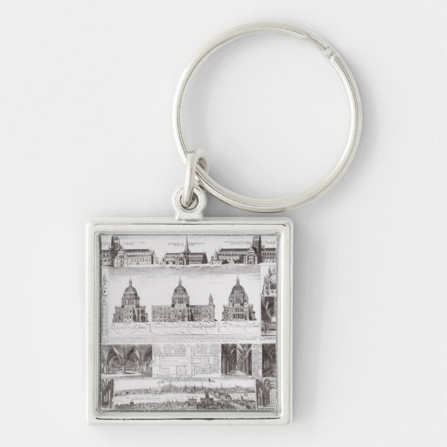 Sts Paul domkyrka Fyrkantig Silverfärgad Nyckelring (Framsidan)