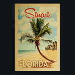 Stuart Handflatan Träd Vintage resor Poster<br><div class="desc">En unik retro i mitten av århundradet modern Stuart Florida-konst i vintage resor poster stil. Den har en böjd handflatan träd på sandstranden med hav under ett blått grumligt himlar.</div>