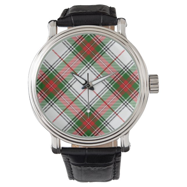 Stuart/Stewart tartan white red grönt plaid Armbandsur (Framsida)