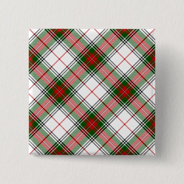 Stuart/Stewart tartan white red grönt plaid Knapp (Framsida)