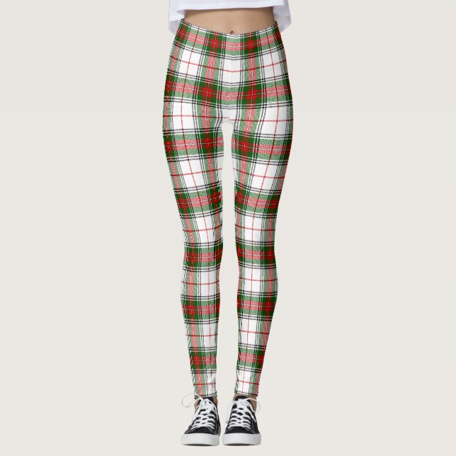 Stuart/Stewart tartan white red grönt plaid Leggings (Framsida)