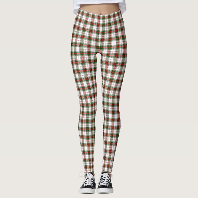 Stuart/Stewart tartan white red grönt plaid Leggings (Framsida)