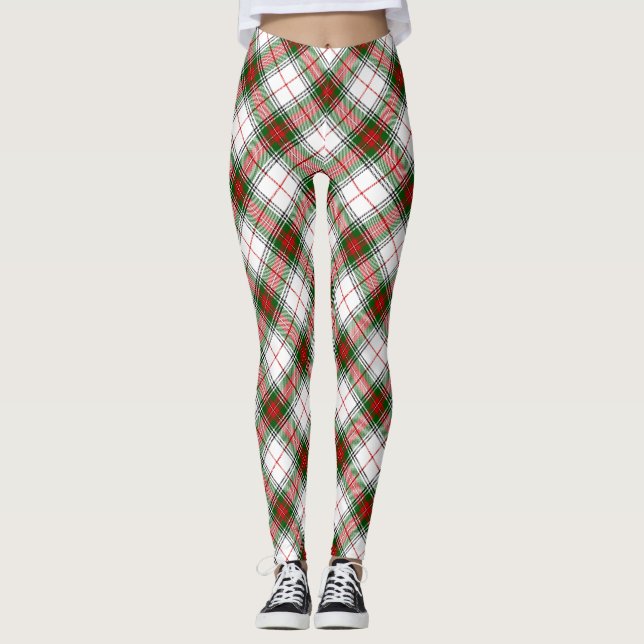 Stuart/Stewart tartan white red grönt plaid Leggings (Framsida)