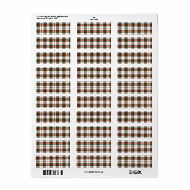 Stuart/Stewart tartan white red grönt plaid Returadress Etikett (Helt Ark)