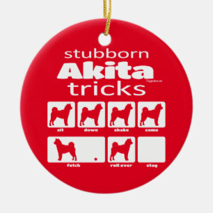 Stubborn Akita Tricks Julgransprydnad Keramik