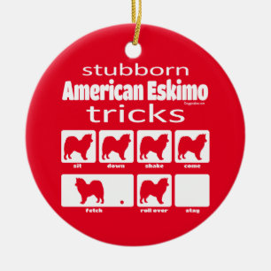 Stubborn American Eskimo Tricks Julgransprydnad Keramik