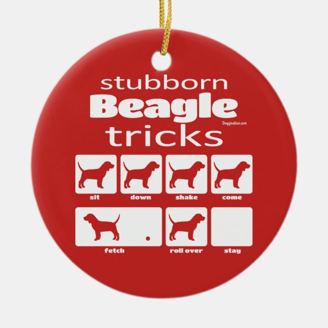 Stubborn Beagle Tricks Julgransprydnad Keramik (Framsidan)