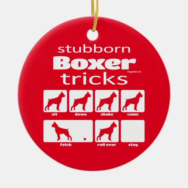 Stubborn Boxer Tricks Julgransprydnad Keramik (Framsidan)