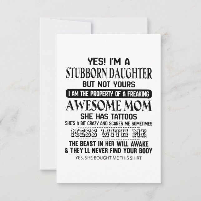 Stubborn Ddotter Fantastisk mamma Kort (Framsida)