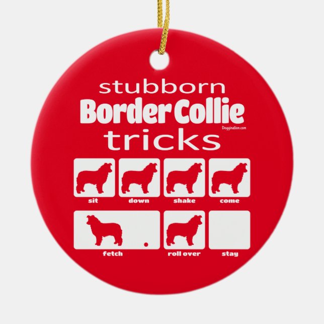 Stubborn Gräns Collie Tricks Julgransprydnad Keramik (Framsidan)