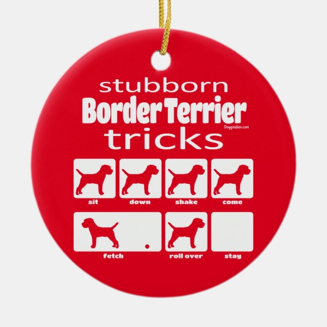 Stubborn Gräns Terrier Tricks Julgransprydnad Keramik (Framsidan)