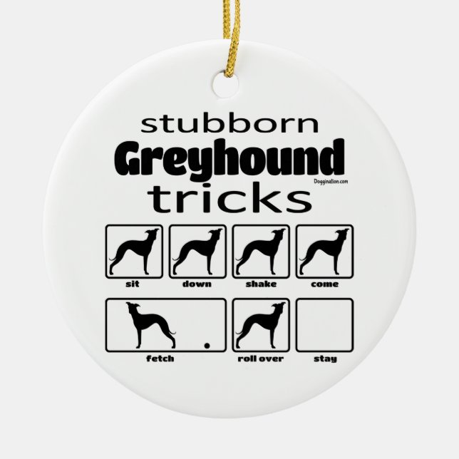 Stubborn Greyhound Tricks Julgransprydnad Keramik (Framsidan)