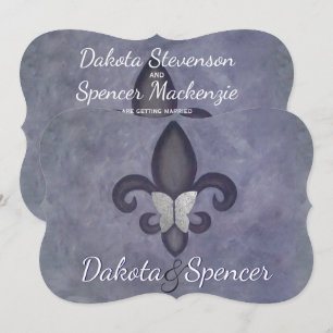 Stubborn Lila Fleur de Lis Silver Butterfly Inbjudningar