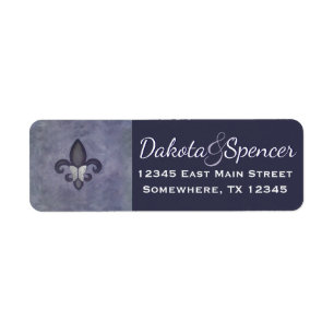Stubborn Lila Fleur de Lis Silver Butterfly Returadress Etikett