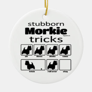 Stubborn Morkie Tricks Julgransprydnad Keramik