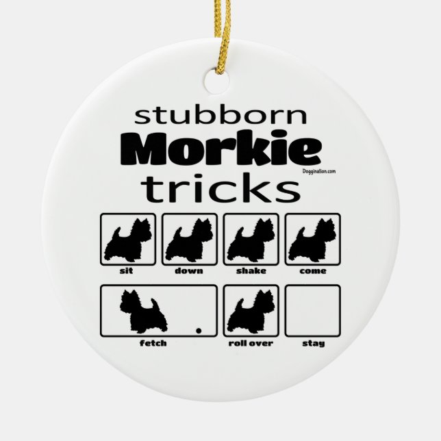 Stubborn Morkie Tricks Julgransprydnad Keramik (Framsidan)