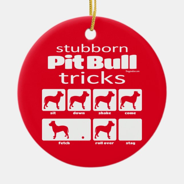 Stubborn Pit Bull Tricks Julgransprydnad Keramik (Framsidan)