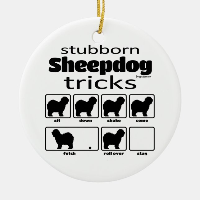 Stubborn Sheepdog Tricks Julgransprydnad Keramik (Framsidan)