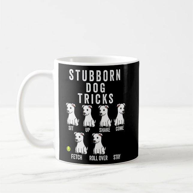 Stubborn Tricks White Hund Kaffemugg (Vänster)