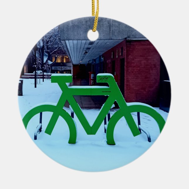 Stuck i snö julgransprydnad keramik (Framsidan)