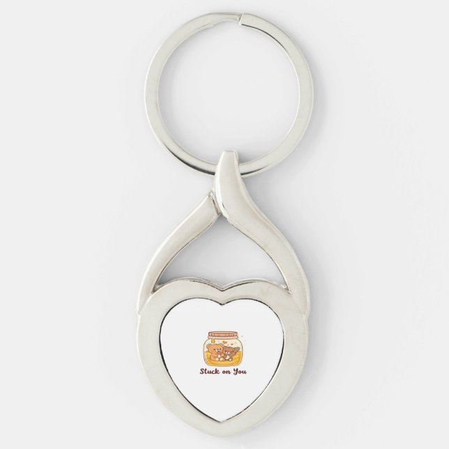 Stuck On You Simple Love Aesthetic  Twisted Heart Silverfärgad Nyckelring (Framsidan)