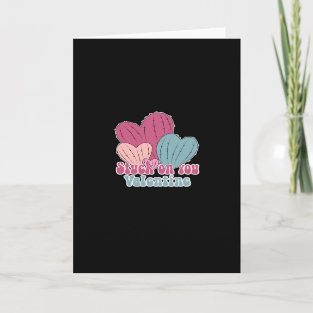 Stuck On You Valentine Funny Cactus Cute Design  Kort (Framsida)