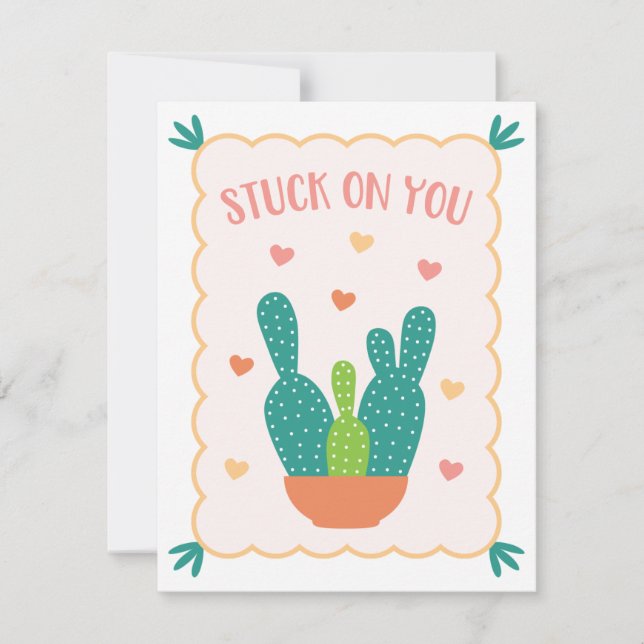"Stuck på dig" Cactus Valentine Day Card Kort (Framsida)