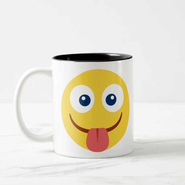 Stuck ut Tunga Emoji Två-Tonad Mugg (Vänster)