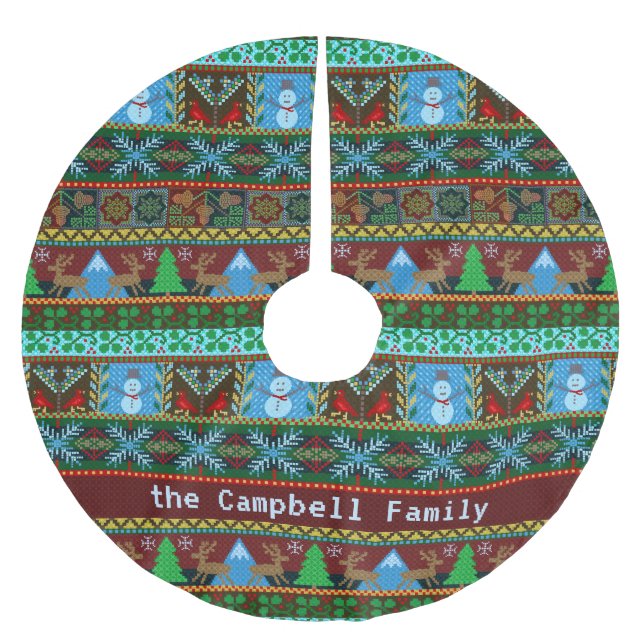 Stuckit efternamn för julsnögubberen | julgransmatta borstad polyester (Framsidan)