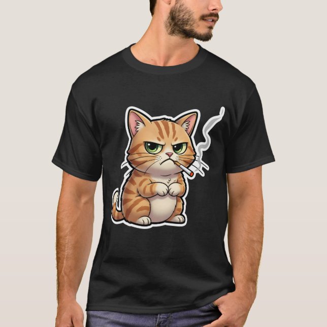 Stud Cool Rolig Katt Meme Rökande Katt cigarett T Shirt (Framsida)