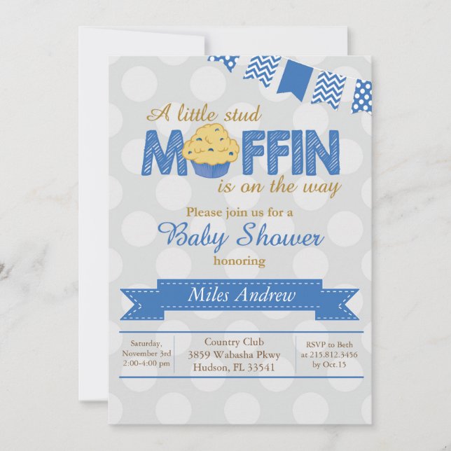 Stud Muffin Baby Shower-inbjudan Inbjudningar (Framsida)