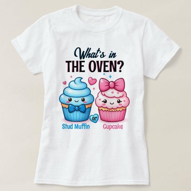 Stud Muffin eller Cupkaka Rosa eller Blue Gender R T Shirt (Design framsida)