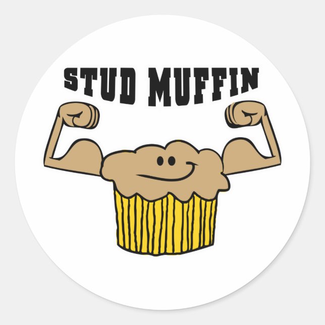 Stud Muffin Runt Klistermärke (Framsida)