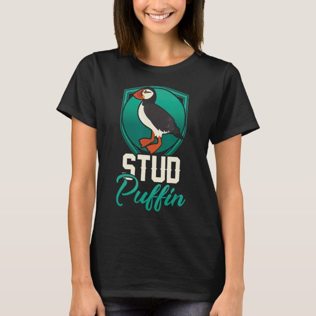 Stud Puffin Seabird & Animal Lover Gift T Shirt (Framsida)