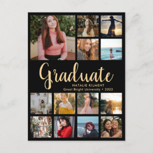 Student 13 Photo Collage Black & Guld Studenten Meddelande Vykort
