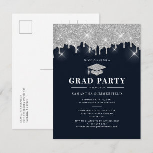 Student 2022 Studentfesten Silver Glitter Inbjudan Vykort