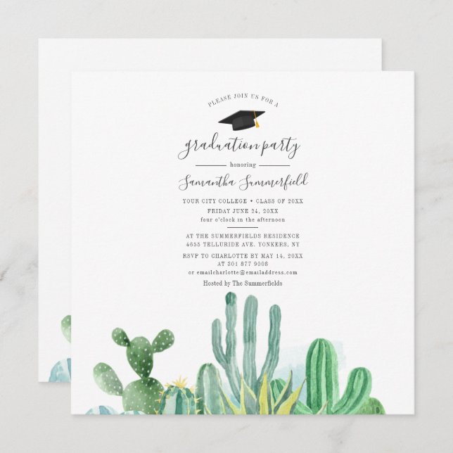 Student 2024 Vattenfärgad Studentfest Inbjudningar (Fram/baksida)