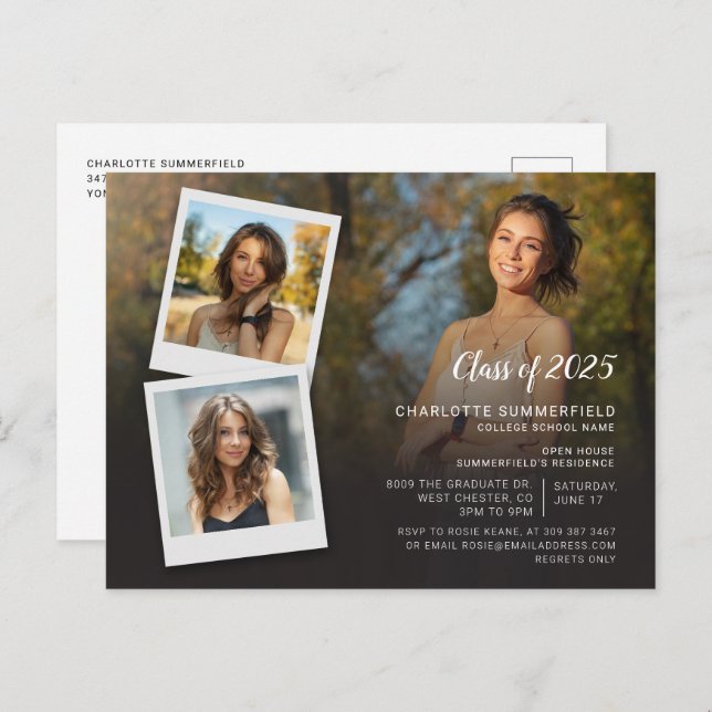 Student 2025 Photo Collage Grad Party Inbjudan Vykort (Fram/baksida)