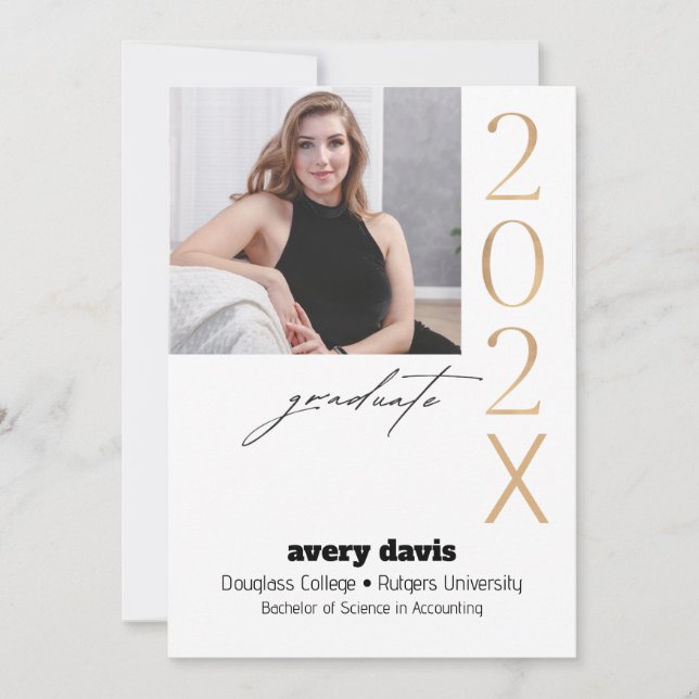 Student 202X Guld fotovit bakgrund Meddelande (Framsida)