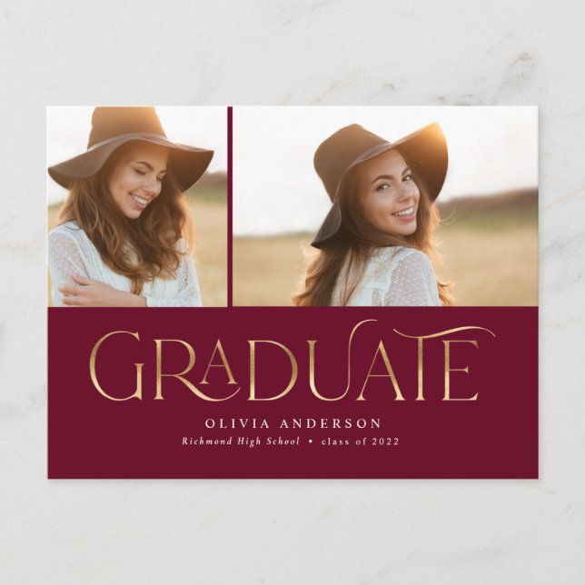 Student 2-fotovattenfärg botanisk burgundi och helg vykort (Framsida)