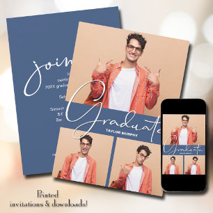 Student 3, fotoblå Studenten Inbjudningar