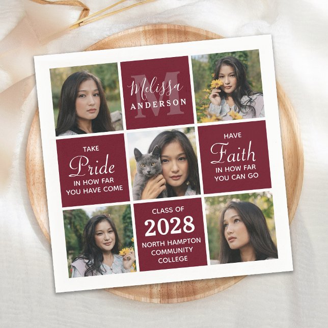 Student 5 Photo Collage Burgundy Studenten Pappersservett (Skapare uppladdad)